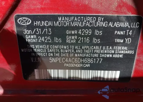 2013 Hyundai Sonata Limited z USA, uszkodzony, nr VIN 5NPEC4AC6DH686177